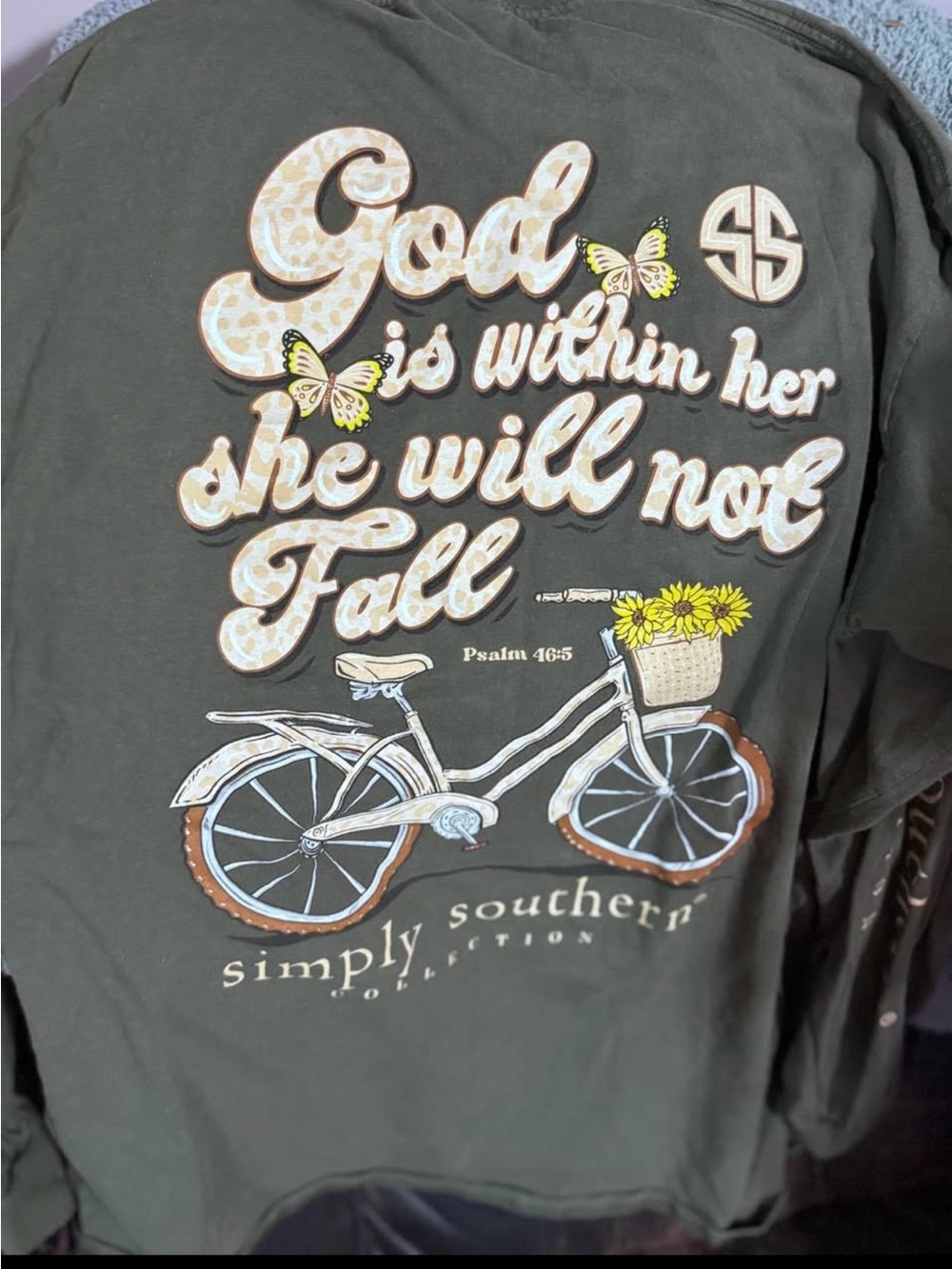 Simply Southern Olive Tee with Cream Script & Yellow Sunflowers